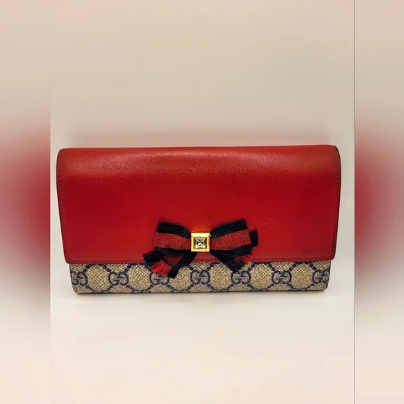 GUCCI Grosgrain Continental  Long Webline Ribbon Leather Wallet - Picture 2 of 7